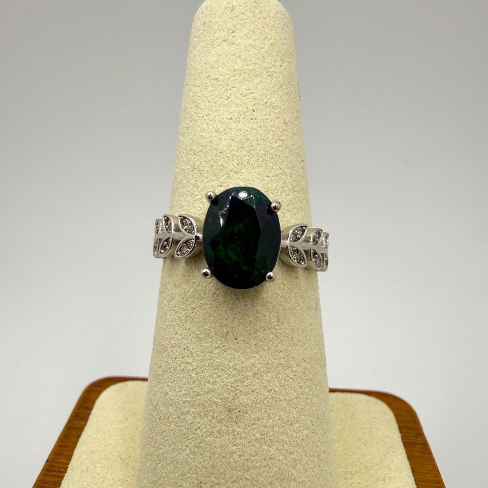 NWOT‎ 1.3ct genuine welo Opal w/ accent cz diamond adjustable ring in s925!